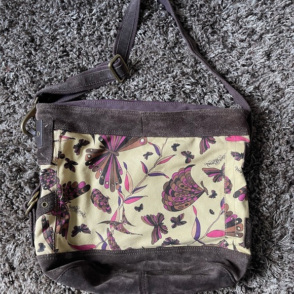 Lucky Brand X-Large Runaway Carryall Canvas Suede Leather Hobo Bucket Bag - Picture 7 of 10